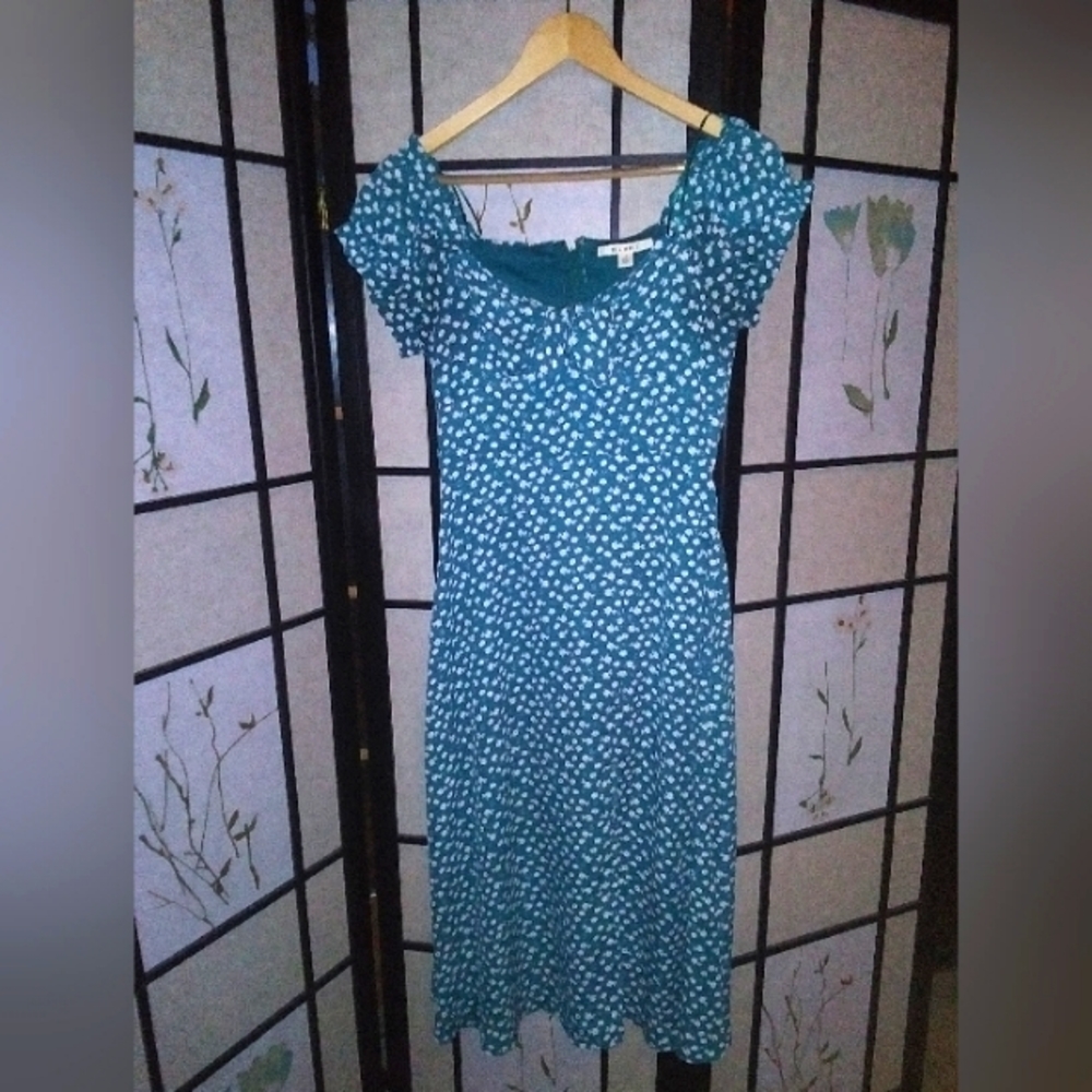 Dry Goods / Miami size small midi dress green with white floral print